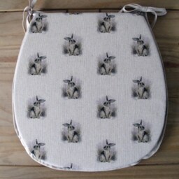 Rabbit Print Chair Pads, Reversible Linen-Look D-Shaped Seat Pad Set - thumbnail 2