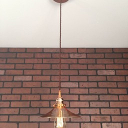 "Industrial Pendant -Copper 8"" Glass Amber Flat Shade With Patented ""Huila Electrical Connectors" - thumbnail 2