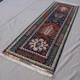 "9 Ft Navy Blue Baluch Runner Rug, Geometric Afghan Hand Knotted Veg Dyes Wool Oriental Hallway Runner, Kitchen Runner 2'7""x8'5" - thumbnail 3