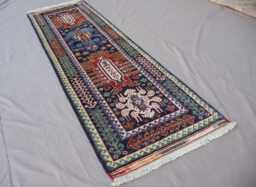 "9 Ft Navy Blue Baluch Runner Rug, Geometric Afghan Hand Knotted Veg Dyes Wool Oriental Hallway Runner, Kitchen Runner 2'7""x8'5" - thumbnail 1
