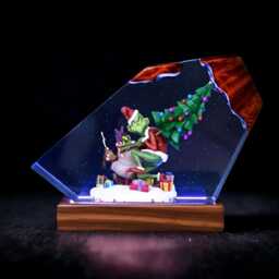 Grinch Christmas Resin Lamp, Epoxy Night Light, Dr Seuss Holiday Decor, Festive Home Art, Xmas Gift For Kids, Funny - thumbnail 3