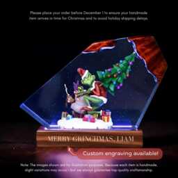 Grinch Christmas Resin Lamp, Epoxy Night Light, Dr Seuss Holiday Decor, Festive Home Art, Xmas Gift For Kids, Funny - thumbnail 2