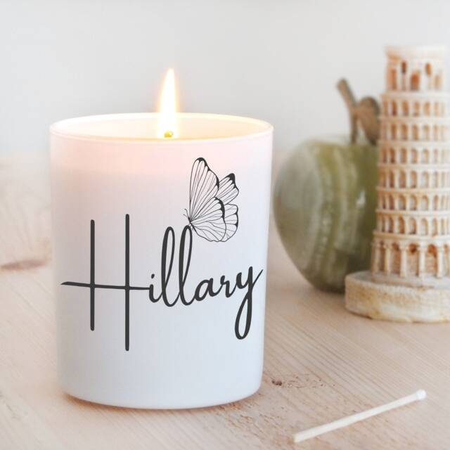 Custom Name Soy Candle, Butterfly Design, Personalized Gift - image 1