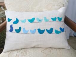 Blue Bird Applique Pillow Cover Teal Nursery Decor, 12x18 Lumbar - thumbnail 1
