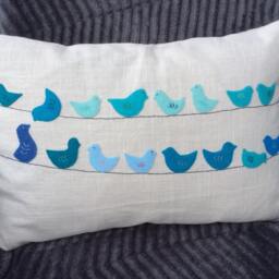 Blue Bird Applique Pillow Cover Teal Nursery Decor, 12x18 Lumbar - thumbnail 2