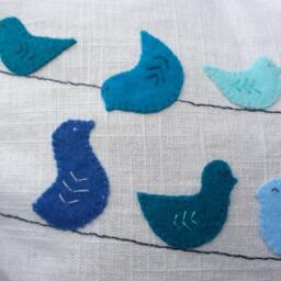 Blue Bird Applique Pillow Cover Teal Nursery Decor, 12x18 Lumbar - thumbnail 3