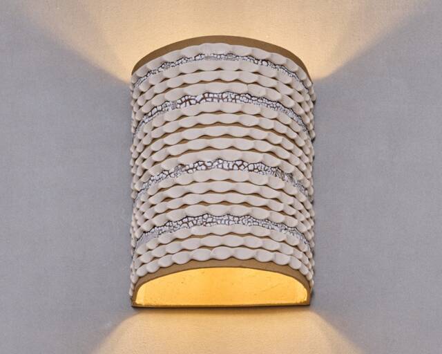 Unique Wall Lamp. Living Room Sconce Lighting. Half Cylinder Brown & White Ceramic Sconce - image 1