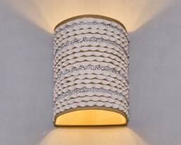 Unique Wall Lamp. Living Room Sconce Lighting. Half Cylinder Brown & White Ceramic Sconce - thumbnail 1