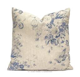 Cabbages & Roses Constance Designer Linen Navy Blue Vintage Shabby Chic Cushion Cover - thumbnail 1