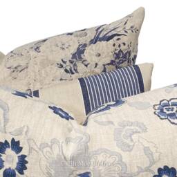 Cabbages & Roses Constance Designer Linen Navy Blue Vintage Shabby Chic Cushion Cover - thumbnail 3