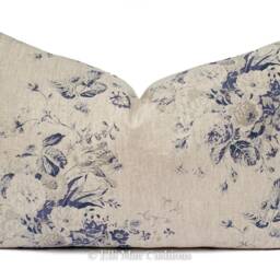 Cabbages & Roses Constance Designer Linen Navy Blue Vintage Shabby Chic Cushion Cover - thumbnail 2