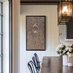 Speed Boat Engraved Birch Wood Panel - Block Print Inspired Marine Wall Art, Boating Illustration Print, Coastal Home Decor, Lake House Gift - thumbnail 3