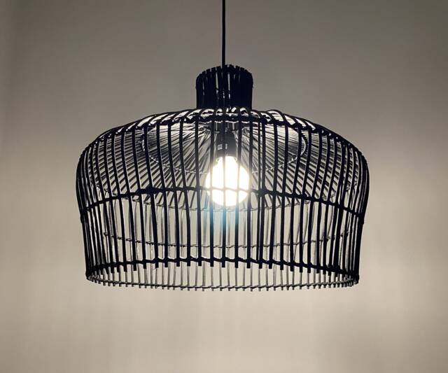 Rattan Pendant Light, Room Ceiling Lighting Fixture, Black/Natural Color Brown, Width 19.7'' - image 1