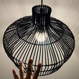 Rattan Pendant Light, Room Ceiling Lighting Fixture, Black/Natural Color Brown, Width 19.7'' - thumbnail 3