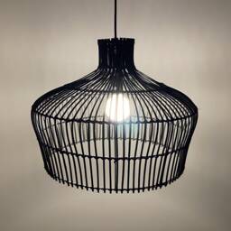 Rattan Pendant Light, Room Ceiling Lighting Fixture, Black/Natural Color Brown, Width 19.7'' - thumbnail 2