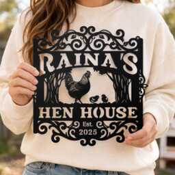 Custom Chicken Coop Metal Sign - Floral Hen House Decor Farm Name Wall Art - thumbnail 3