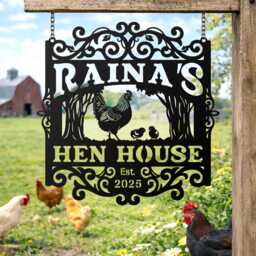 Custom Chicken Coop Metal Sign - Floral Hen House Decor Farm Name Wall Art - thumbnail 1