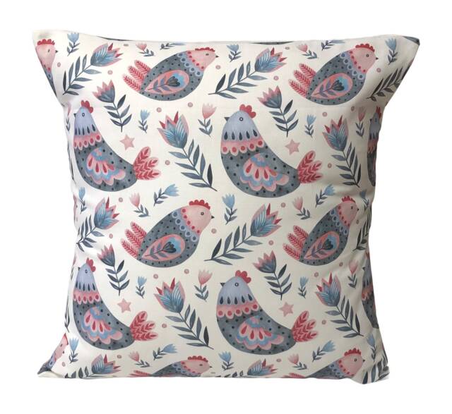 Handmade Folk Art Chicken Cushion Cover - Clarke & Design - image 1