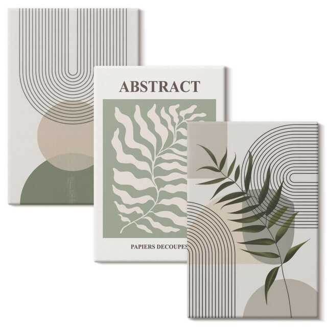 Canvas Wall Art Set Of 3 - Botanical Abstracts Rustic Boho Style, Green Photo Print, Abstract Hanging Piece - image 1