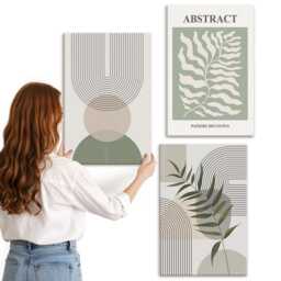 Canvas Wall Art Set Of 3 - Botanical Abstracts Rustic Boho Style, Green Photo Print, Abstract Hanging Piece - thumbnail 2