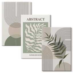 Canvas Wall Art Set Of 3 - Botanical Abstracts Rustic Boho Style, Green Photo Print, Abstract Hanging Piece - thumbnail 1