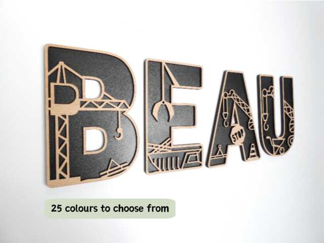 Construction Themed Wooden Letters - Truck Crane Wall Art - image 1