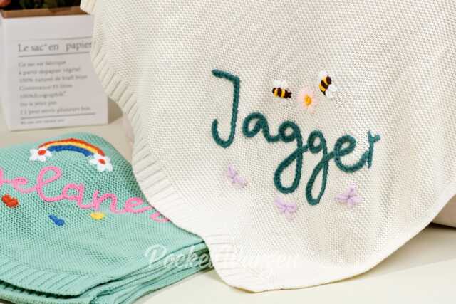 Custom Knit Baby Blanket Hand-Embroidered Organic Cotton Swaddle - 30x40 Inches - image 1