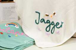 Custom Knit Baby Blanket Hand-Embroidered Organic Cotton Swaddle - 30x40 Inches - thumbnail 1