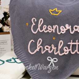 Custom Knit Baby Blanket Hand-Embroidered Organic Cotton Swaddle - 30x40 Inches - thumbnail 3