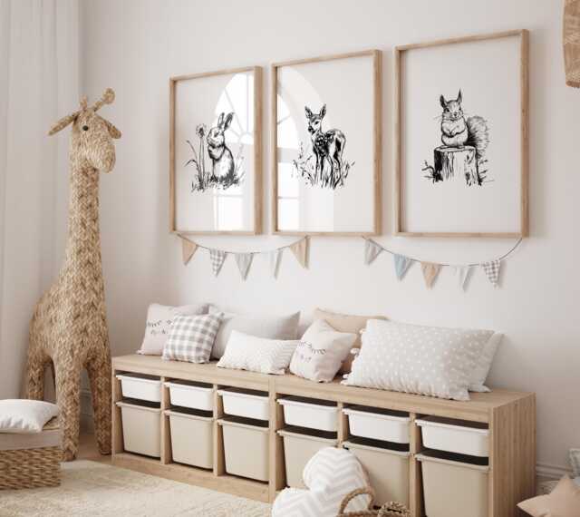 Woodland Nursery Prints Baby Room Decor, Wall Art Gift, Animal Kids Forest - image 1