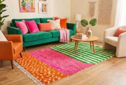 Colorful Moroccan Wool Rug, Burnt Taupe Grid Berber Carpet, Handmade Shaggy Area Rug - thumbnail 1