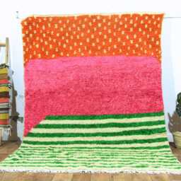 Colorful Moroccan Wool Rug, Burnt Taupe Grid Berber Carpet, Handmade Shaggy Area Rug - thumbnail 2