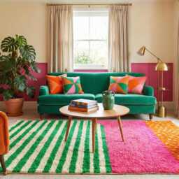Colorful Moroccan Wool Rug, Burnt Taupe Grid Berber Carpet, Handmade Shaggy Area Rug - thumbnail 3