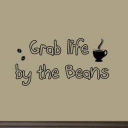 "Vwaq Grab Life By The Beans Matte Black Vinyl Wall Art Decals Coffee Quotes Sayings Stickers - 11""H X 22" - thumbnail 2