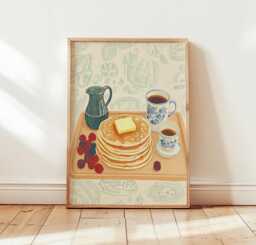 Pancake Breakfast Poster, Kitchen Wall Art, Food Illustration Print - thumbnail 1