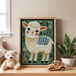 Lamb Nursery Poster - Cute Animal Wall Art For Baby Room Sheep Print Farm Theme Kids Bedroom Nature Playroom Decor Toddler Gift - thumbnail 1