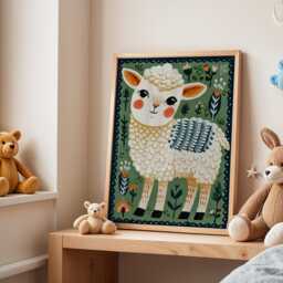 Lamb Nursery Poster - Cute Animal Wall Art For Baby Room Sheep Print Farm Theme Kids Bedroom Nature Playroom Decor Toddler Gift - thumbnail 3
