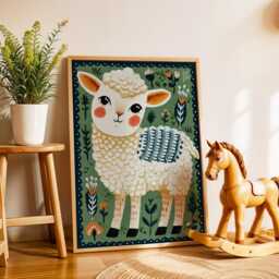 Lamb Nursery Poster - Cute Animal Wall Art For Baby Room Sheep Print Farm Theme Kids Bedroom Nature Playroom Decor Toddler Gift - thumbnail 2