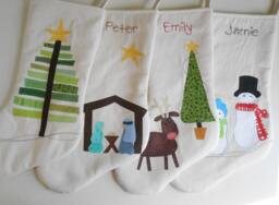 Personalized Christmas Stocking - Children Stockings in Snowmen, Christmas Tree, Reindeer & Nativity Large