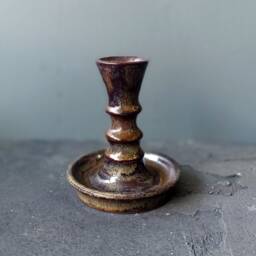 Brown Stoneware Candle Holder Modern Ceramic Candlestick - thumbnail 3