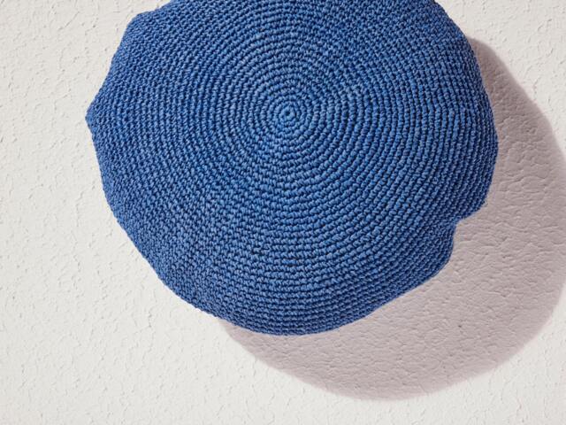 Raffia Throw Pillow, Blue Round Pillow, Pillow Cover, Hand-Knit Cushion Boho Croched Cover 16 - image 1