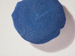 Raffia Throw Pillow, Blue Round Pillow, Pillow Cover, Hand-Knit Cushion Boho Croched Cover 16 - thumbnail 1