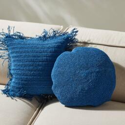 Raffia Throw Pillow, Blue Round Pillow, Pillow Cover, Hand-Knit Cushion Boho Croched Cover 16 - thumbnail 3