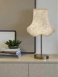 Handmade William Morris Natural Willow Bough Scalloped Lampshade Gold Braid, Bespoke British Made - thumbnail 1