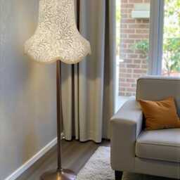 Handmade William Morris Natural Willow Bough Scalloped Lampshade Gold Braid, Bespoke British Made - thumbnail 3