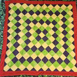 Handsewn-Artistic Cotton Quilted Throw-Purple, Yellow, Green With Red Trim-Gee's Bend Quilt - thumbnail 2