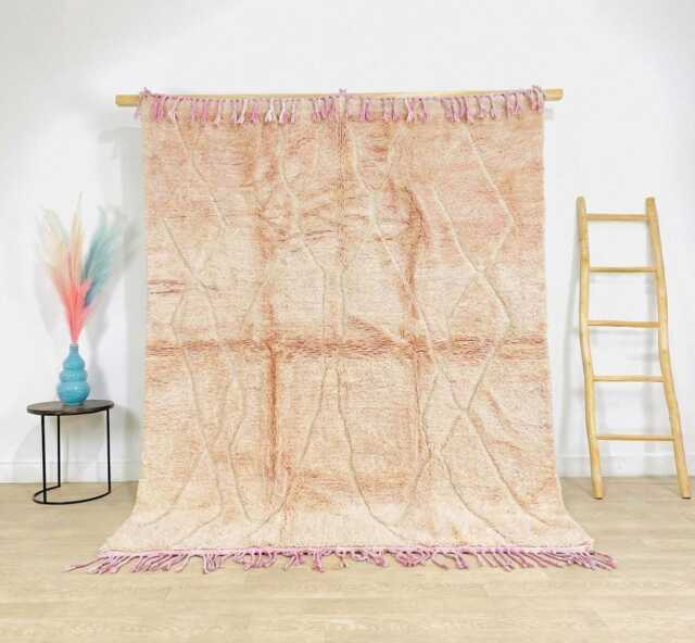 Beige Handwoven Moroccan Berber Rug, Wool Shag Rug With Diamond Lattice, Authentic Beni Ourain Carpet, Large 9x12 Area - image 1