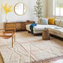 Beige Handwoven Moroccan Berber Rug, Wool Shag Rug With Diamond Lattice, Authentic Beni Ourain Carpet, Large 9x12 Area - thumbnail 3