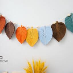 Macrame Leaf Garland Fall Colors, Scandinavian Wall Decor - thumbnail 2