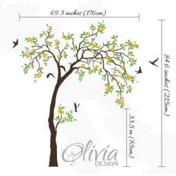 Large White Nursery Tree Wall Decal With Flowers, Birds & Leaves, Blossom Decoration - Decals Nt047 - thumbnail 3